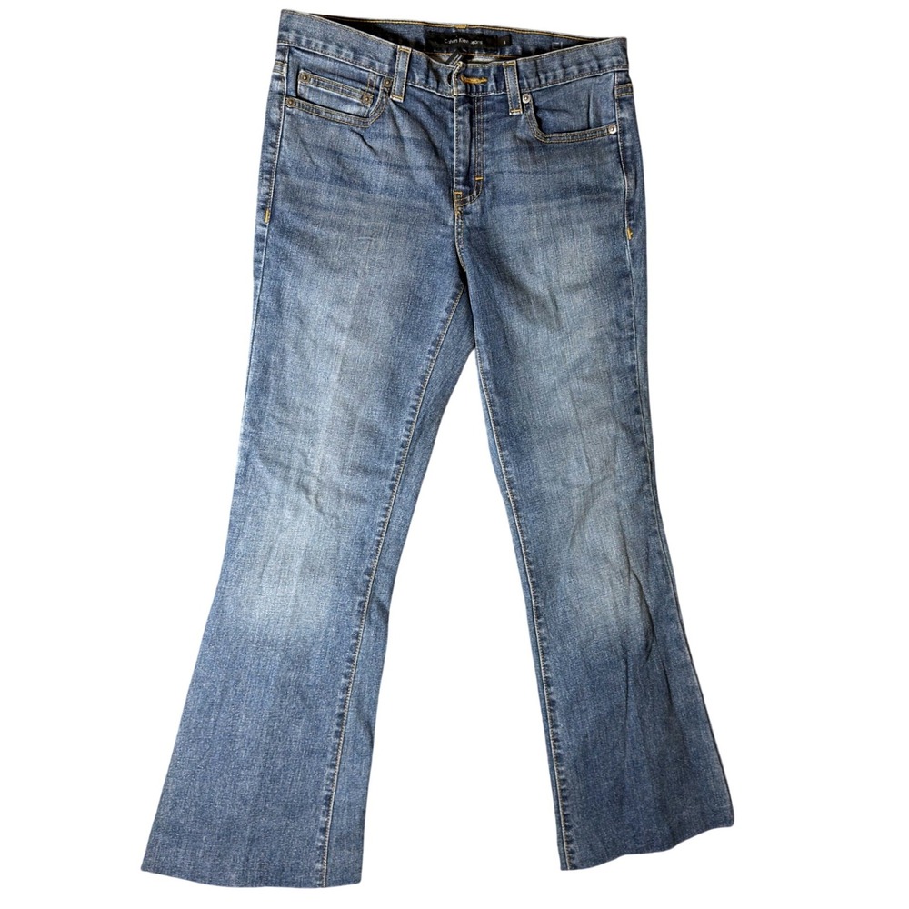 Calvin Klein Jeans Women 6 Blue Flare Leg Denim Medium Wash Omega Pocket MidRise